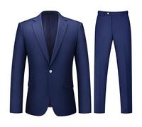 LORENZO BRUNO Mens Suit 2 Piece Suits for Men One Button Slim Fit Solid Jacket & Pants Tuxedo Set Business Wedding Party, Navy Blue, M