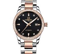 LOREO Women's Diamond Automatic Mechanical Rose Gold Stainless Steel Sapphire Waterproof Lady's Elegant Blue Watch, black dial, elegant
