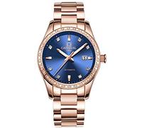 LOREO Women's Diamond Automatic Mechanical Rose Gold Stainless Steel Sapphire Waterproof Lady's Elegant Blue Watch, full rose gold with blue dial, luxury
