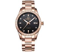 LOREO Women's Diamond Automatic Mechanical Rose Gold Stainless Steel Sapphire Waterproof Lady's Elegant Blue Watch, full rose gold with black dial, Mechanical,Self-winding