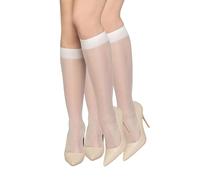 LORES 2 Pairs Women’s Knee-High Socks - Sheer 15 DEN Second Skin Pop Socks Natural Colours Office & Casual Wear Melanie15, Bianco