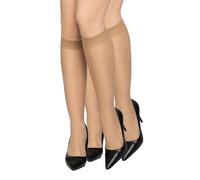 LORES 2 Pairs Women’s Knee-High Socks - Sheer 15 DEN Second Skin Pop Socks Natural Colours Office & Casual Wear Melanie15, Visone