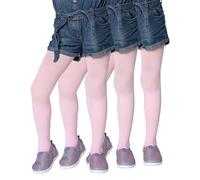 LORES 3-Pack Girls Baby Pink Tights 40 Denier Opaque Footed - Soft Microfibre Ballet Pantyhose - School Uniform Plain Hosiery for Kids Dance, Gymnastics & Everyday Wear, 3-4 Years (98/104 cm)
