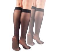LORES Basic Womens Knee High Socks 15 DEN High Pop Matt Semi-Sheer Tights 2 Pairs Natalie, Nero
