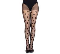 LORES Black Thin Tights Matt Semi Sheer Ladies Pantyhose with Pattern Office School Diamonds Sexy Patterned Outfit Arlecchino Nero 3/4