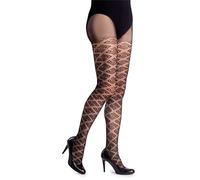 LORES Black Thin Tights Matt Semi Sheer Ladies Pantyhose with Pattern Office School Diamonds Sexy Patterned Outfit, Perugia Nero 1/2