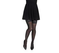 LORES Italian Black Hold-up Stockings Lace Top 30 Den Semi-Sheer Thigh-highs Invisible Silicone, Nero XL/XXL Plus size