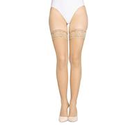 LORES Lace 30 Denier Hold Ups Sheer Stockings Tigh High with Invisible Silicone, Golde M/L
