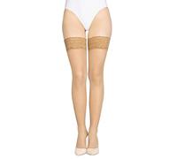 LORES Lace 30 Denier Hold Ups Sheer Stockings Tigh High with Invisible Silicone, Visone XS/S