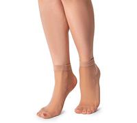 LORES Semi Sheer Womens Low Cut Socks Invisible Ankle High Pop Nylon Soft Comfort One Size 15 DEN 2 Pairs, Camel