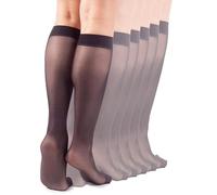 LORES Socks for Women - Silky Smooth Everyday Socks, Elegant 15 Den Knee-Highs, Lightweight and Comfortable Knee-High Stockings, 6-Pack for Everyday and Office Wear, Fumo