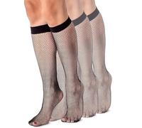 LORES Womens Knee-high Socks Fishnet Style Stockings Free-size Diamond Pattern, Eli Nero, 3-PACK