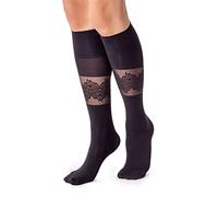 LORES Womens Sheer Knee High Pop Socks Fancy Patterned Soft- Fun Long, Constanza Nero