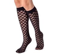 LORES Womens Sheer Knee High Pop Socks Fancy Patterned Soft- Fun Long, Scacchi Nero