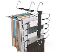 Loretoy 2 Pack Pants Hangers Space Saving, Anti-Skid Multi-Functional Pants Rack, Thickened Stainless Steel Tube, Two Hanging Modes, Wardrobe Storage, Suitable for All Kinds of Pants-Black