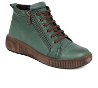 Loretta Womens Leather Lace-Up Boots Green Size 5 | Autumn Winter Collection | Lace Up Boot | Zip | Block