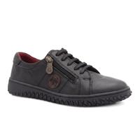 Loretta Womens Leather Trainers Black-Black Size 9 | All Year Round | Lace Up Shoe | Lace Up | Lightweight