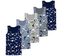 LOREZA ® 5 Boys Undershirts Cotton Tank top - Dinosaurs (140-146 (10-11 Years), Model 1-5-Pack)