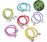 Lorfancy 12Pcs Kids Beaded Bracelets for Girls Glow in The Dark Princess Bracelets Unicorn Rainbow Heart Charm Jewelry Cute Stretchy Friendship Bracelets Party Favors Pretend Play Dress Up Gifts