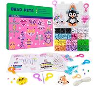 LORHAKI Bead Pets Kit, Art Craft Gift for Kids, Bead Animals Keychain Kit, Bead Art Craft Set for Beginners with Instructions, Pony Beads for Keychain Making Kit, DIY Jewelry Making Kit for Girls