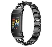 Lorheyar Metal Wristband Compatible with Fitbit Charge 6/Charge 5,Stainless Steel Strap Adjustable Sport Replacement Watch Band Chain Bracelet Compatible with Charge 6/Charge 5 Black,1