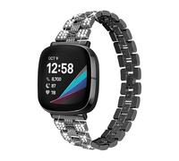 Lorheyar Straps Compatible with Fitbit Versa 4/Sense 2 Strap, Metal Band Stainless Steel Replacement Bling Watch Wristband Bracelet Compatible with Versa 4/Sense 2Black,1