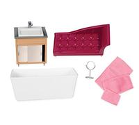 Lori - Luxury Bathroom Set - Bathroom Playset for Mini Dolls - Dollhouse Furniture for 6-Inch Dolls - Bathtub, Vanity, Lounge Chair - 3+ Years