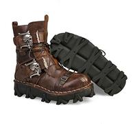 Lorie & Knight Mens Brown Genuine Leather Military Army Boots Gothic Skull Punk Motorcycle Boots