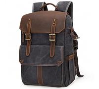 LORIER Retro Batik Waterproof Canvas Large Capacity Camera Video Backpack Travel Casual Mens DSLR Photography Shoulders Bag Tripod Case Camera bag (Color : Dark Grey)