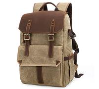 LORIER Retro Batik Waterproof Canvas Large Capacity Camera Video Backpack Travel Casual Mens DSLR Photography Shoulders Bag Tripod Case Camera bag (Color : Khaki)
