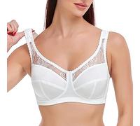 LoRier Women's Minimizer Lace Bra Wireless Non-Padded Plus Size Bra Full Coverage Comfort Everyday Bra Soft Cup 52B Milk White