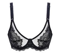 LoRier Women's Sexy Lace Bra See-Through Bralette Non Padded Unlined Bra Underwire Good Support Bra for Women Comfortable Everyday Naughty Underwear for Bedroom Sheer Bras Sexy Black 34C