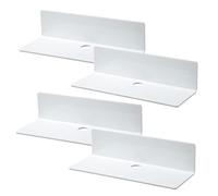 Lorigun 4 Pcs Acrylic Floating Shelves, Small Shelf for Wall No Nails Self Adhesive Shelves Bedroom Display Floating Shelves for Photo, Alarm Clock, Plant - White Shelves