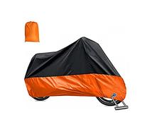 Loriketty Waterproof Protective Motorcycle Cover, Motobike Protective Surface, Anti Dust, Rain, Dirt, Orange Black, XL