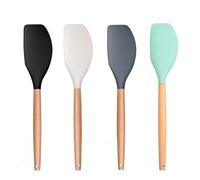 LorisArm Large Wooden Handle Spatula Set, 12" Rubber Spatula 4-Pack Nonstick Silicone Spatulas for Baking Cooking and Mixing, Jar Scraper (Grey, Green, White, Black).