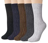 Loritta 5 Pairs Womens Wool Socks Thick Knit Vintage Winter Warm Cozy Crew Socks Gifts, Z-twist Style, Large