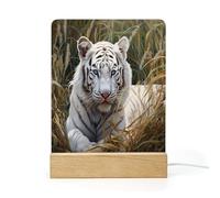 Lorolivier White Tiger Acrylic Night Light Gift for Women Friend Birthday Present USB Warm White Wooden Base Children Table Light Desk Lamp Anniversary Christmas