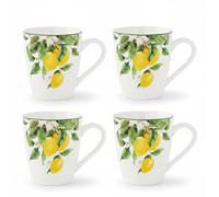 Lorren Home Trends Bone China Lemon Print Coffee Mug Set of 4, 12 Oz, Microwave and Dishwasher Safe (YELLOW)
