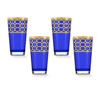 Lorren Home Trends Cobalt Blue High Ball with Gold Rings, Set of 4