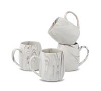 Lorren Home Trends Marble Pattern Stoneware Coffee Mugs, Brown and White Swirl Design, Set of 4