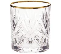Lorren Home Trends Siena Collection Crystal Double Old Fashion Beverage Glass with Gold Band Design, Set of 4,10 FL OZ