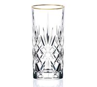 Lorren Home Trends Siena Collection Crystal Water Beverage or Ice Tea Glass with Gold Band Design, Set of 4,12 Ounces