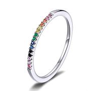 Lorrifal 925 Sterling Silver Colorful Pave Sparkling Cubic-Zircon Rainbow Rings Best Love Gift for Women Teen Girls