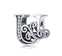 Lorrifal Solid 925 Sterling Silver Initial A-Z Letter Charm A-Z Bead for Pandora European Bracelets Necklace Women Jewelry Gift