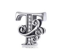 Lorrifal Solid 925 Sterling Silver Initial T Letter Charm A-Z Bead for Pandora European Bracelets Necklace Women Jewelry Gift