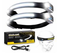 Lorrtta 2 Pack LED Head Torch Rechargeable, 1200 Lumen Bright Motion Sensor Head Lamp, 5 Modes & 230° Wide Range, Lightweight IPX4 Waterproof Head Light for Outdoor, Running, Work, Fishing