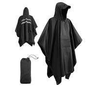 Lorrtta Adult Waterproof Poncho, Reflective, Black, One Size, Unisex, Floor Length, Sleeveless, Raincoat Poncho
