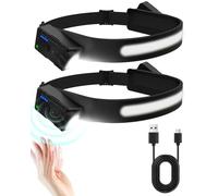 Lorrtta Head Torch Rechargeable, 2 Pack Dual-Side 270 Degree Rotating 1200 LM LED Running Head Torch 4 Spot Light 5 Lighting Modes Lightweight Headlight with Motion Sensor IPX4 Waterproof