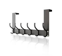 Lorrtta Over Door Hook, Stainless Steel Door Hanger with 12 Hooks - No Drilling, Assembly-Free for Coats, Clothes, Hat, Towel, Jacket - Bedroom Space Saving - Black