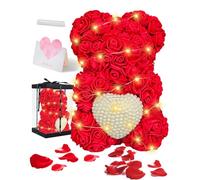 Lorrtta Romantic Bear Rose Valentine’s Day Gift for Her, LED Light Artificial Teddy Bear with Pearl Heart Center, Gift Box and Greeting Card, for Mother’s Day, Birthday, Girlfriend, Wife, Mom